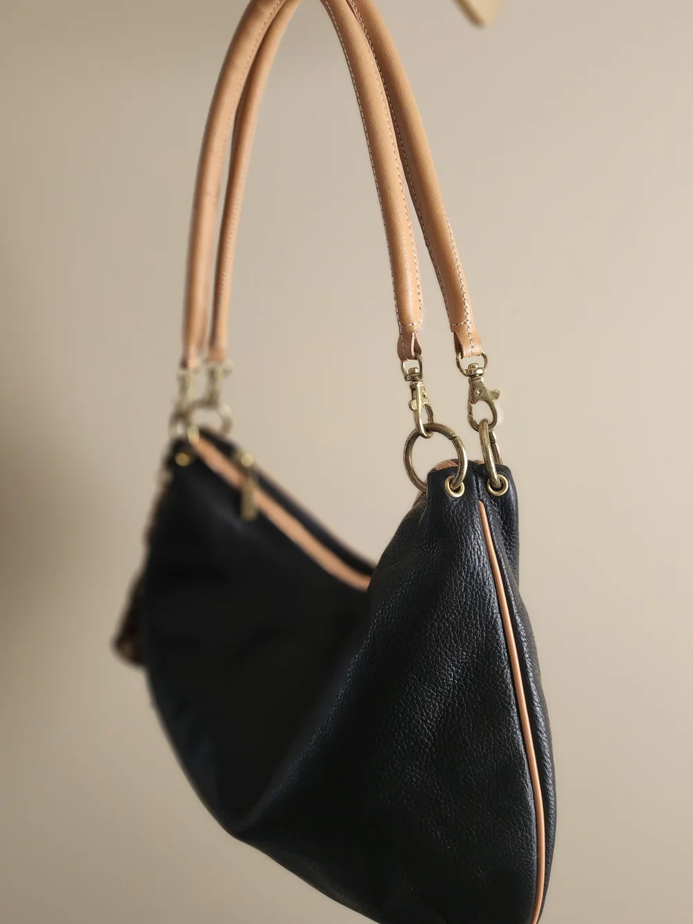 Black and Tan Leather Shoulder Bag